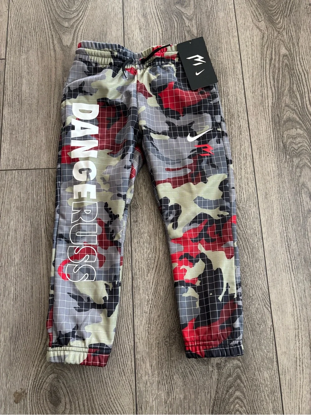 Nike Boys' Camo Joggers with DANGER RUSS Graphic - Red, Gray, Green, Black